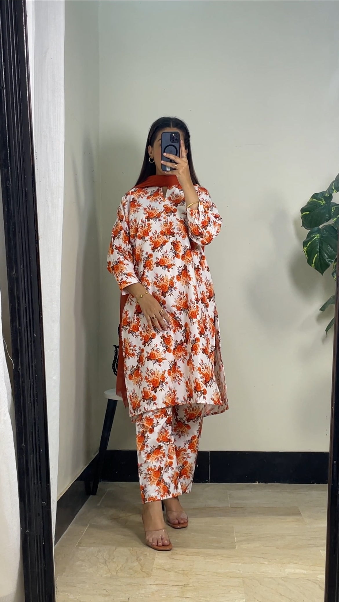 White Bloom 2pcs- All over printed Lown Cotton Affordable Dresses👗