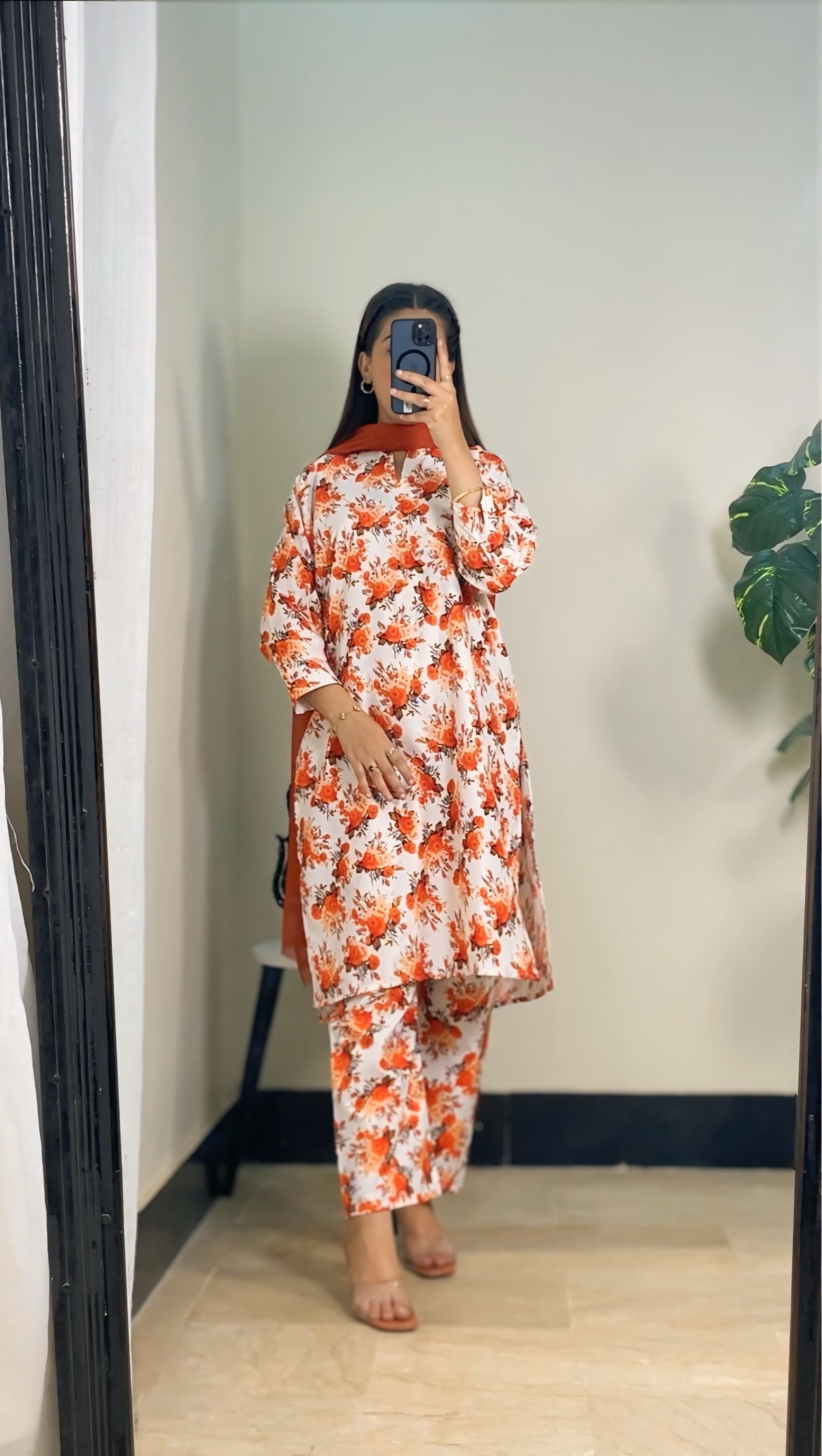 White Bloom 2pcs- All over printed Lown Cotton Affordable Dresses👗